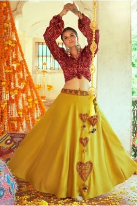 lehenga choli en soie imprimée en Verte LC5797