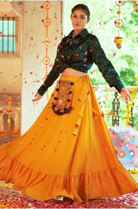 choli lehenga vert imprimé en soie avec dupatta LC5798