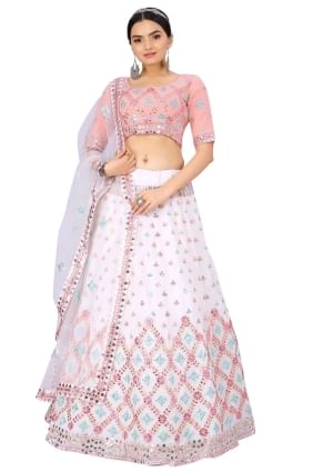 diwali lehenga choli blanc perle en georgette brodée LC5841