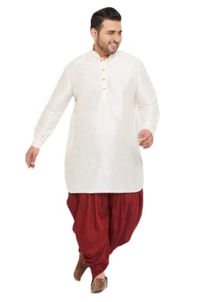diwali dhoti kurtahomme en soie banglori blanc cassé avec uni KURU0064