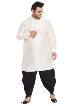 banglori soie diwali hommes Dhoti kurta avec uni en blanc cassé KURU0065