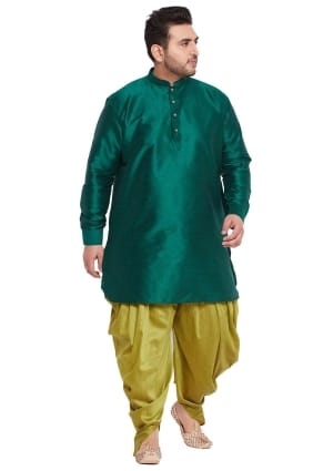 Diwali en soie banglori uni pour hommes dhoti kurta en bleu sarcelle avec dupatta KURU0069