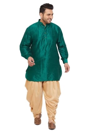 plaine banglori soie sarcelle diwali hommes dhoti kurta avec dupatta KURU0070