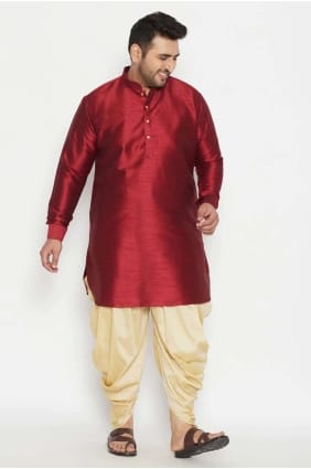 marron diwali plaine banglori soie hommes dhoti kurta KURU0075