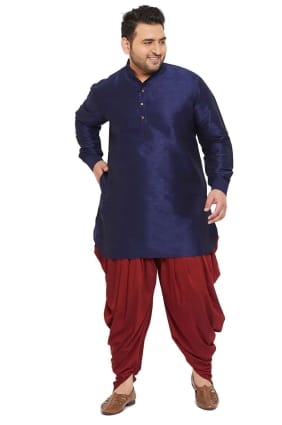 kurta homme unie en soie banglori bleu marine KURU0078