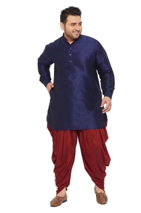 kurta homme en soie banglori uni bleu marine KURU0080