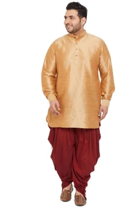soie banglori plaine diwali doré hommes dhoti kurta avec dupatta KURU0085