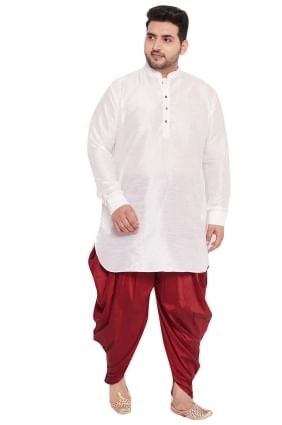 dhoti kurta blanc uni pour hommes en soie banglori KURU0088