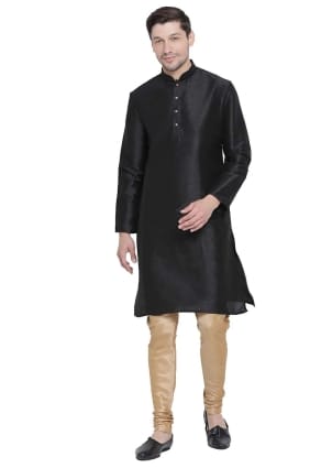 noir uni banglori soie homme kurta KURU0090