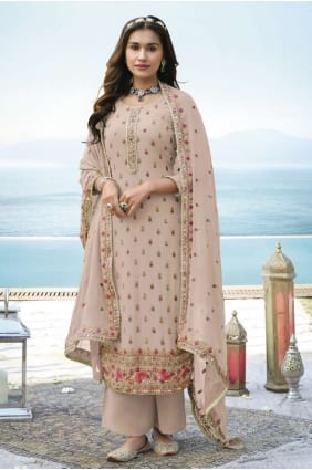 costume palazzo diwali beige en fausse georgette brodé PZ3189