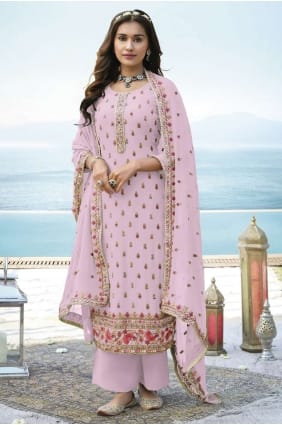 costume palazzo en fausse georgette diwali avec broderie PZ3193