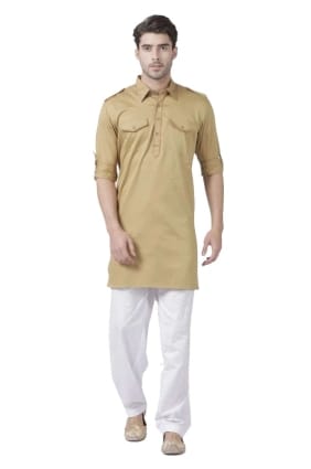 coton beige homme kurta en plaine KURU0100