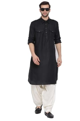 kurta homme unie en coton noir KURU0102