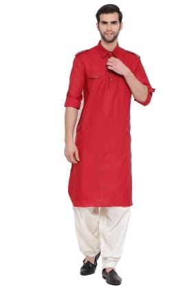 kurta homme en coton rouge avec uni KURU0110