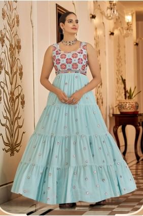 robe diwali bleu ciel avec georgette brodée GWU0374