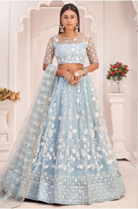 filet de fête brodé lehenga choli bleu ciel avec dupatta LC5869