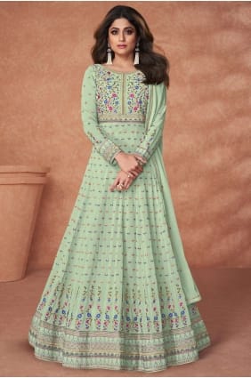 costume pista anarkali en georgette brodée AS3288