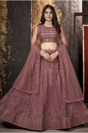 filet brodé marron lehenga choli avec dupatta LC5923