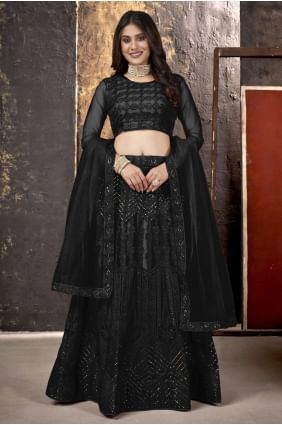filet lehenga choli brodé en noir LC5926