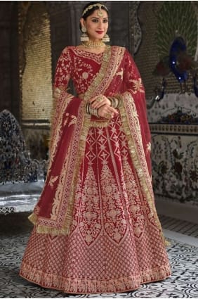 Velours brodé marron mariée Lehenga Choli avec dupatta LC5984