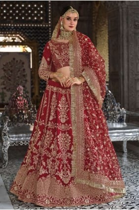 Velours Lehenga Choli de mariée brodé en marron LC5985