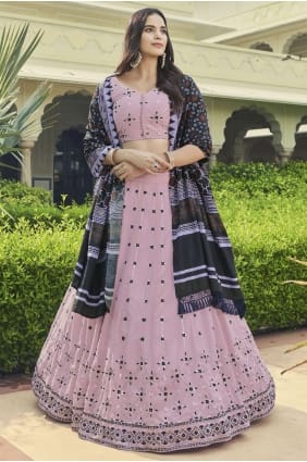 imprimé georgette lehenga choli en vieux rose LC6047