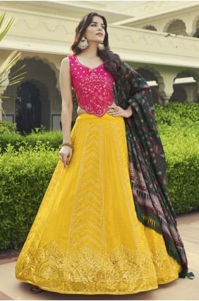 georgette lehenga choli imprimée en jaune avec dupatta LC6048
