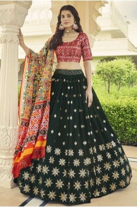 georgette vert lehenga choli en imprimé LC6049