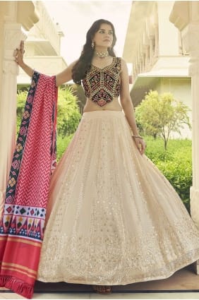 imprimé georgette lehenga choli en beige LC6052