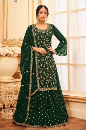 Costume pakistanais Georgette brodé en vert SS0896