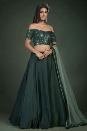 partie verte brodée lehenga choli en taffetas LC6092