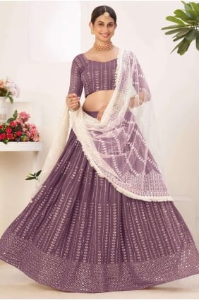 Lavender Georgette Brodé Party Lehenga Choli avec dupatta LC6096