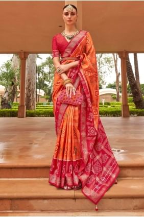 patola sari en soie rouge avec tissage SR23326