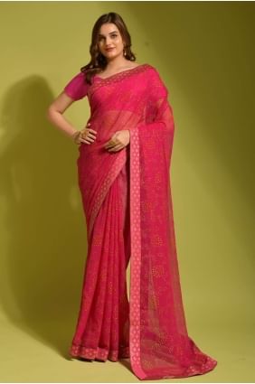 sari rose en mousseline de soie imprimé SR23439