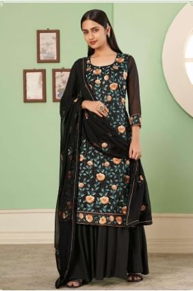costume pakistanais en georgette noire brodée PZ3355