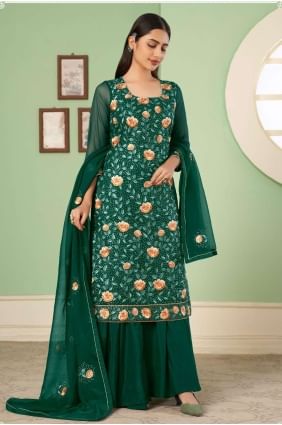 costume pakistanais vert en georgette brodée avec dupatta PZ3356