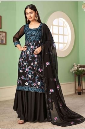 costume pakistanais en georgette brodée en noir avec dupatta PZ3358