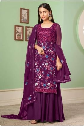 costume pakistanais violet georgette brodé PZ3359