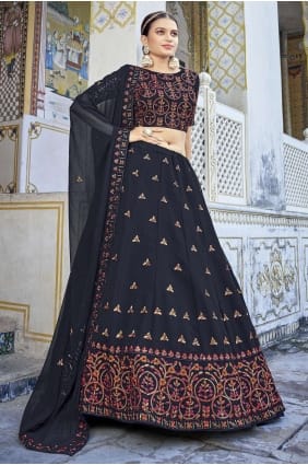 georgette brodée bleu marine mariage lehenga choli avec dupatta LC6176