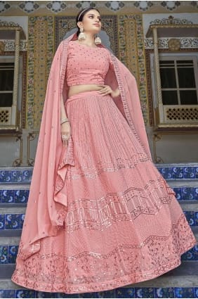 georgette brodée rose mariage lehenga choli avec dupatta LC6177