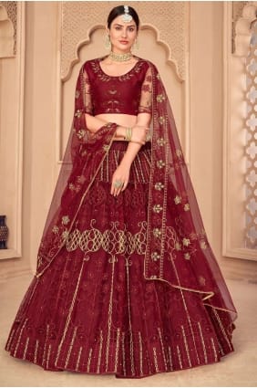 net brodé marron mariage lehenga choli avec dupatta LC6249