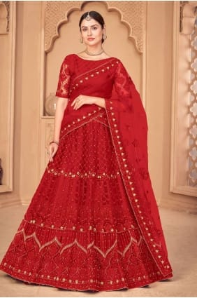 Choli lehenga de mariage en filet rouge avec brodé LC6250