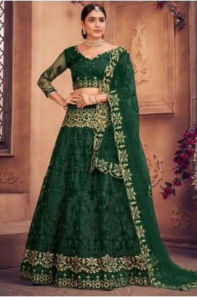 filet de mariage brodé lehenga choli en vert LC6253