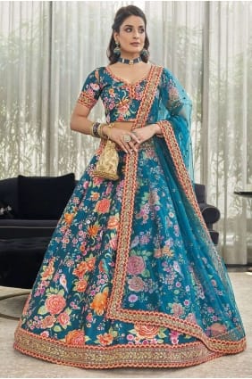 Art Silk Wedding Lehenga Choli en bleu sarcelle avec impression numérique LC6285
