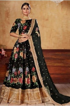 Black Art Soie Impression numérique Lehenga Choli avec Dupatta LC6343