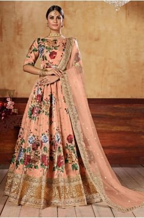 orange impression numérique art soie lehenga choli LC6344