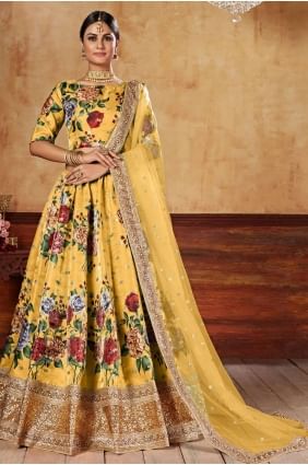 jaune impression numérique art soie lehenga choli LC6347