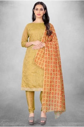 chanderi moutarde salwar kameez en imprimé SK15263