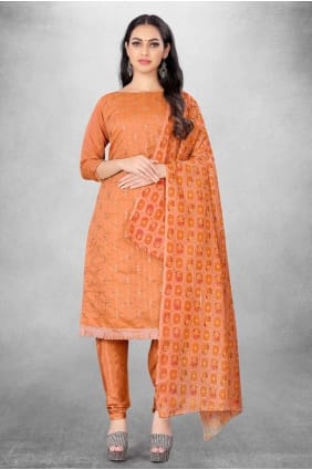 salwar kameez rouille en chanderi imprimé SK15264