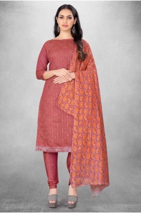 chanderi imprimé salwar kameez rose avec dupatta SK15265